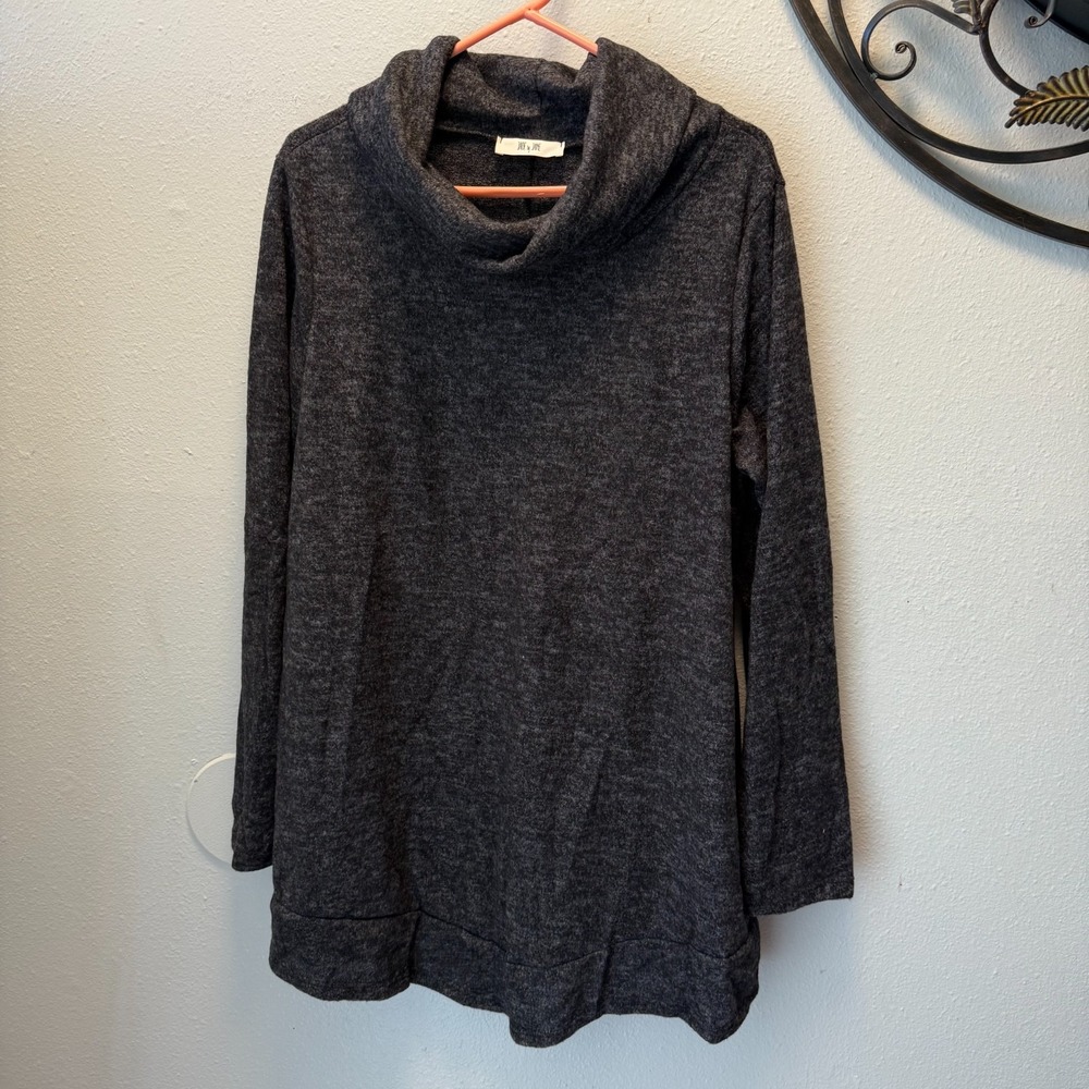 Jade by Jane Gray Cowl Neck Tunic Top Back buttons Long Sleeve Soft ‎ XL